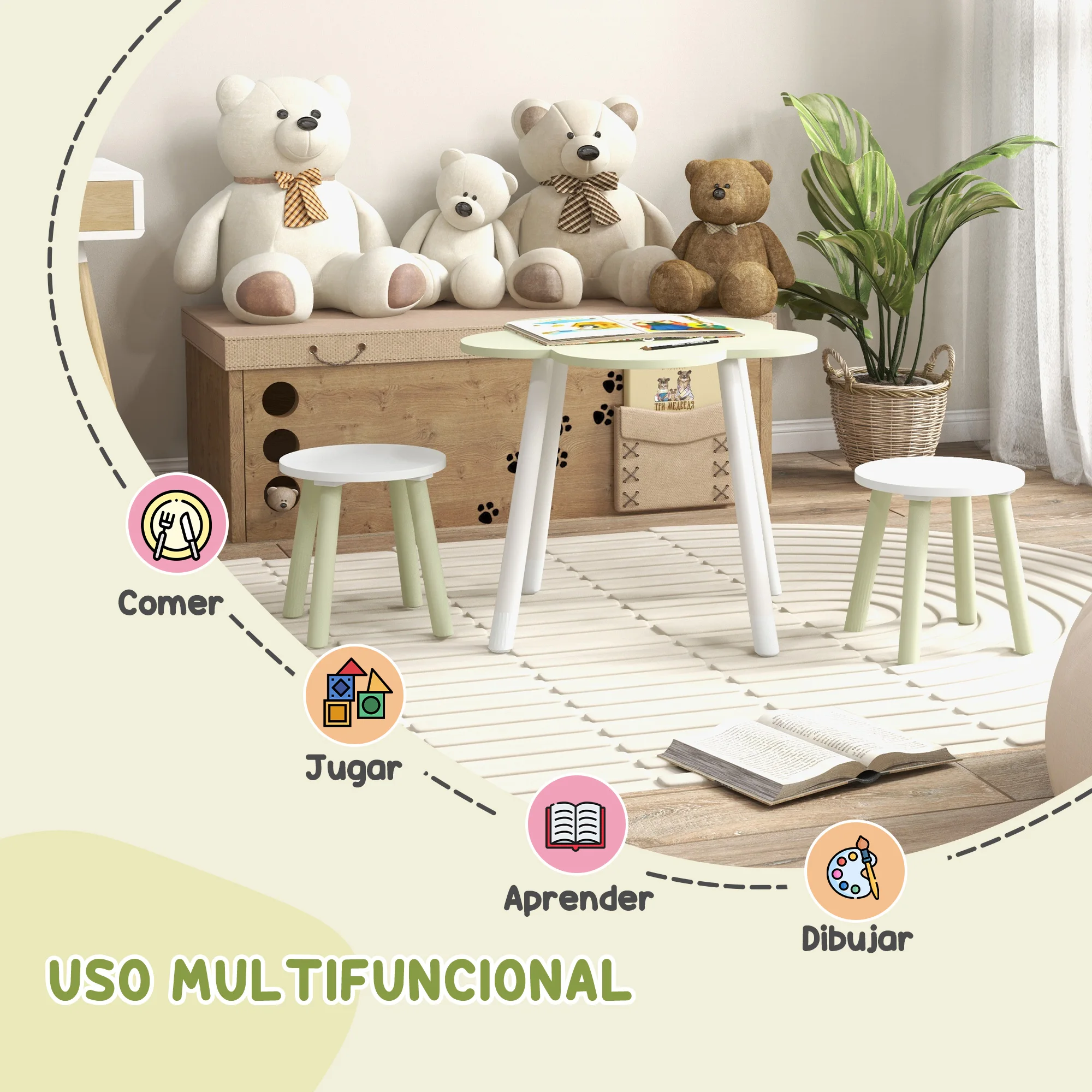 ZONEKIZ ensemble table et 2 Chaises table Ø 59x50 cm et chaises Ø 28x26 cm gâteau vert