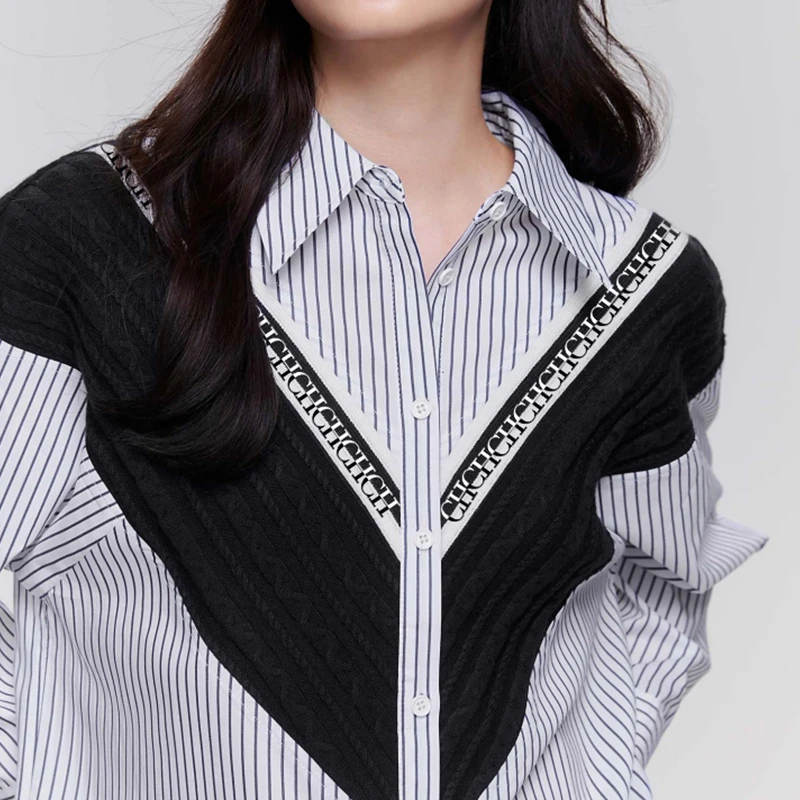 เสื้อเชิ้ตผู้หญิง High-End และ Elegant เดินทางสํานักงานผู้หญิงเสื้อ Patchwork ลายหลวมสบายๆสุภาพสตรีเสื้อแฟชั่น