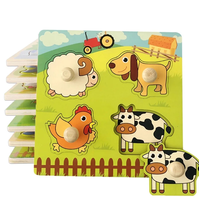 Montessori Baby Speelgoed 3D Houten Puzzels Kinderen Hand Krasbord Puzzel Kinderen Vroeg Leren Onderwijs Fruit Cognitief Speelgoed