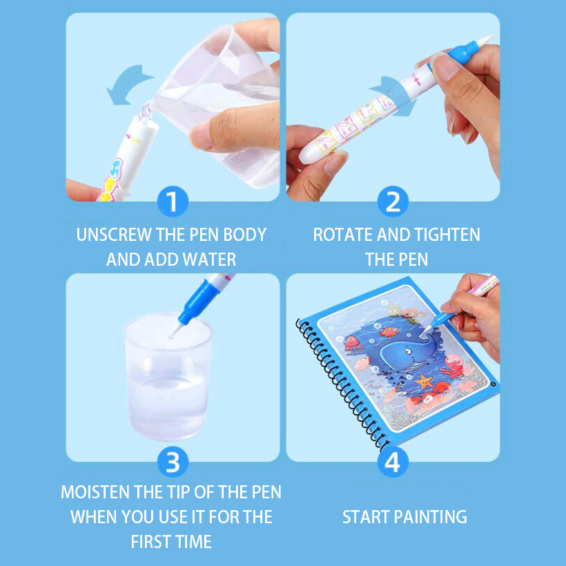 Magical Book Water Drawing สมุดระบายสีแบบใช้ซ้ําได้พร้อมปากกา Magic Water Graffiti การเรียนรู้วาดภาพวาดสําหรับเด็กเด็ก