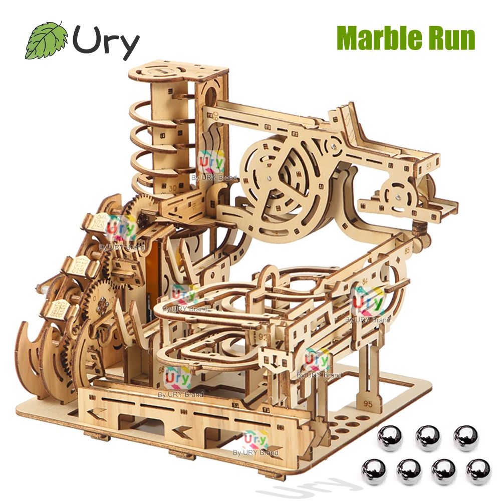 Деревянные пазлы Ury 3D, электрическая катапульта, трековое устройство, набор мраморных бегунов, механическая модель, научный лабиринт, 7 шариков в сборе, подарок для детей