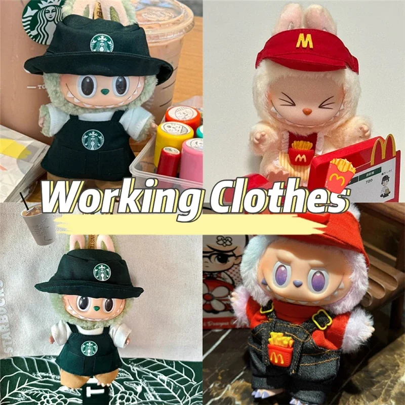 15-17cm Ubranka dla lalek Labubu Moda Kawa Strój Roboczy Seria Fast Food Frytki Hamburgery Strój Akcesoria Cosplay