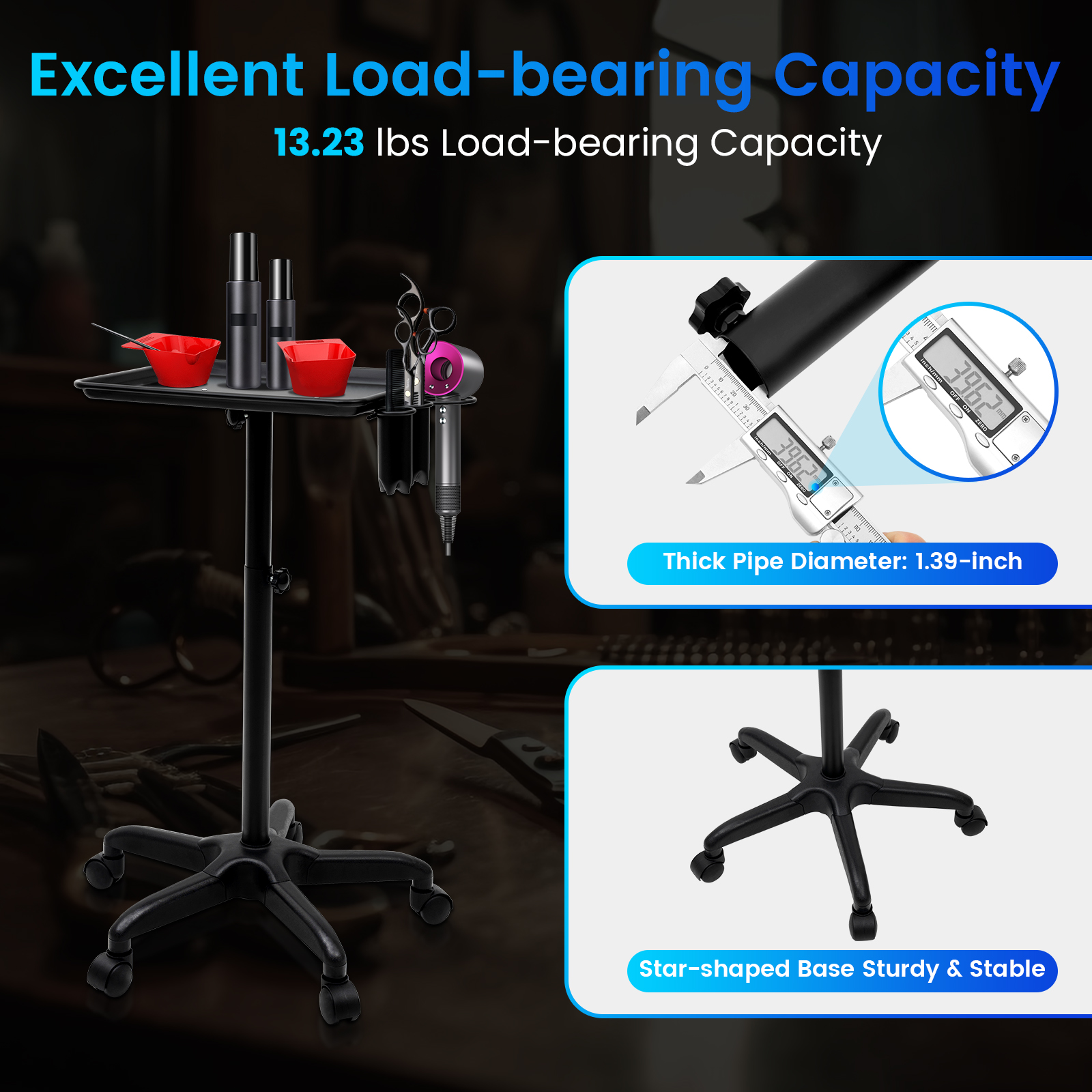 Mobile Salon Spa Beauty Tattoo, carrello per attrezzi per parrucchieri, carrello per tintura per capelli ad altezza regolabile, utilizzato per la bellezza del tatuaggio di bellezza del salone