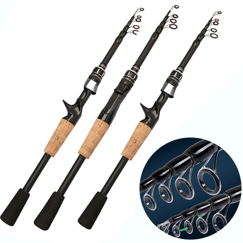 Canna da richiamo telescopica 1.5M 1.8M 2.1M 2.4M Canna da spinning in carbonio Canna da pesca Baitcasting 8g-25g Manico in legno Attrezzatura da pesca da lancio