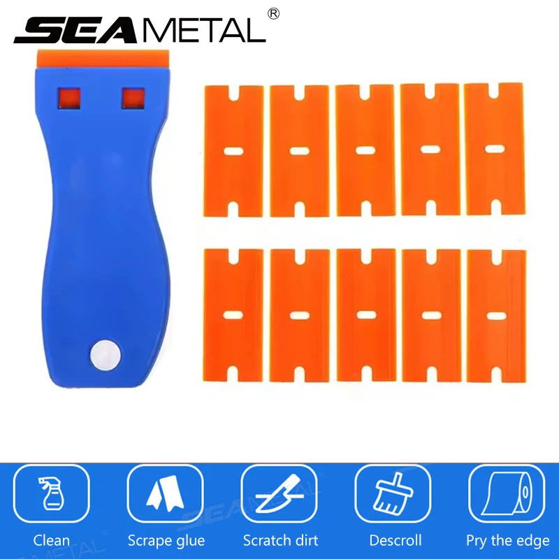 SEAMETAL-eliminador de pegatinas para coche, herramienta de eliminación de pegamento automotriz de pintura pequeña de plástico multiusos, juego de raspador de limpieza de vidrio para el hogar