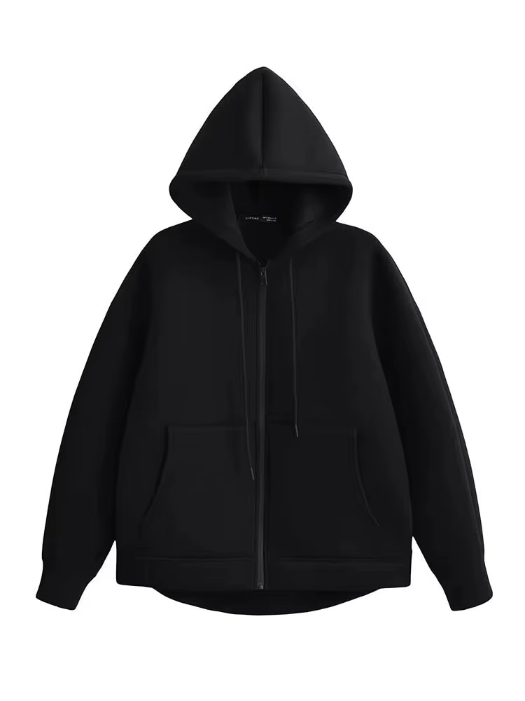 HH Herbst Winter frauen Zipper Hoodie Mantel High Street Doppel Taschen Oversize Jacke Lose Sweatshirts Oberbekleidung Top