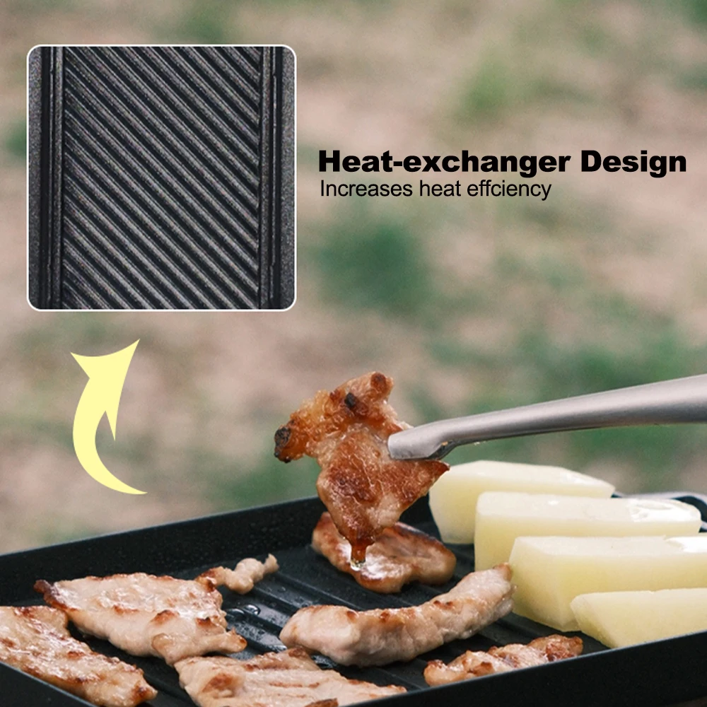 FireMaple-Juego de Mini platos para parrilla, barbacoa rectangular antiadherente, gruesa, resistente al calor, versátil, para acampar al aire libre