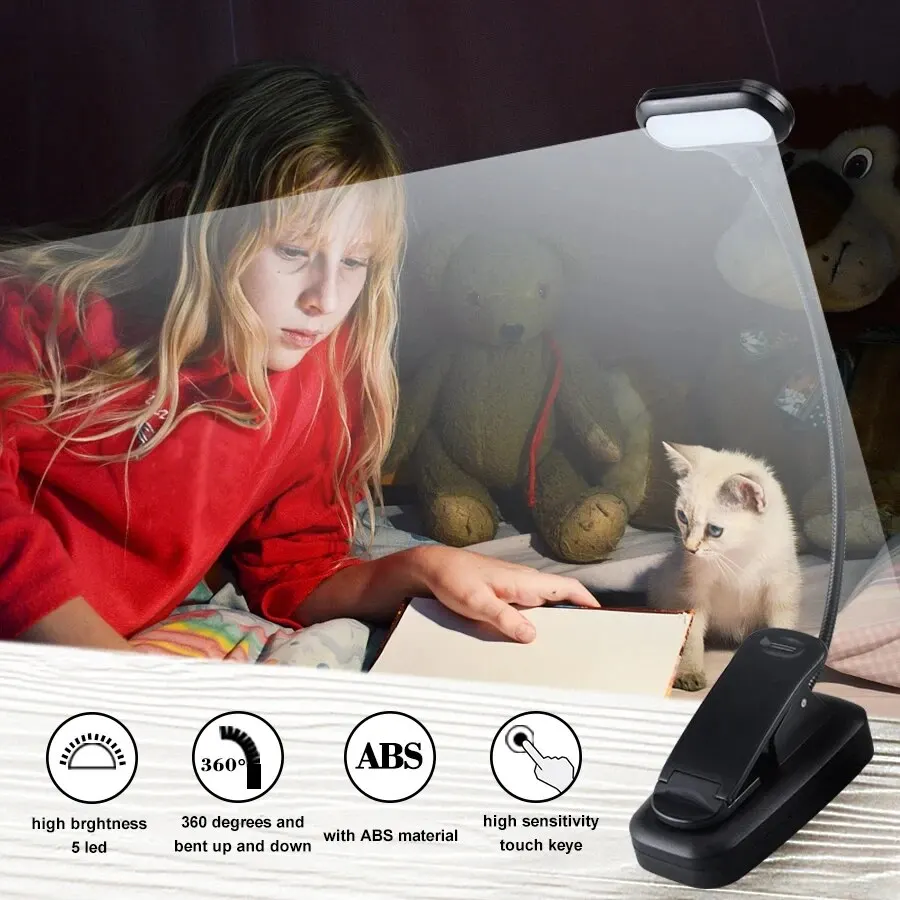 Lámpara LED ajustable con Clip para libros, mesa con batería, Flexible, para estudio, aprendizaje, escritorio, luz nocturna de lectura portátil para dormitorio