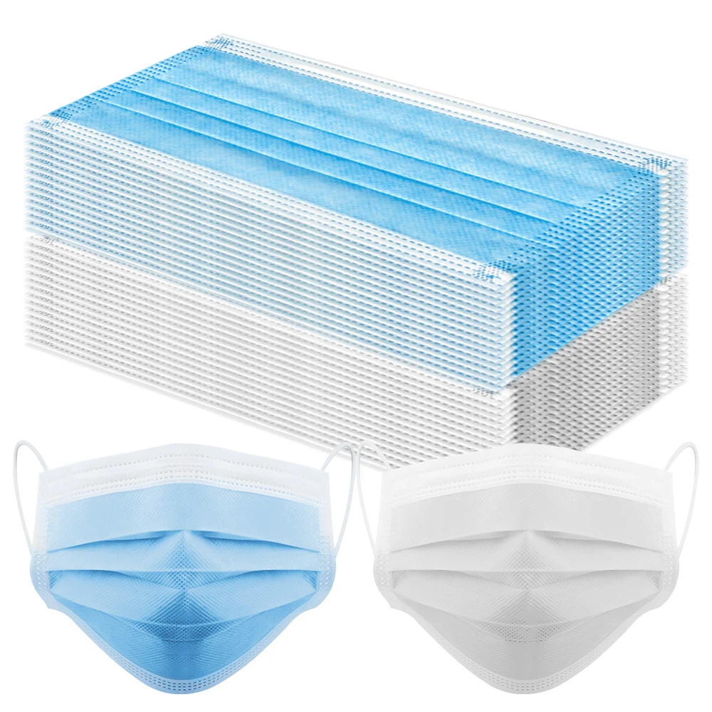 50/200 Uds. Mascarilla bucal desechable con elásticos, color rosa, azul, negro y blanco, 3 capas, no tejida, transpirable, mascarilla facial de moda PM001