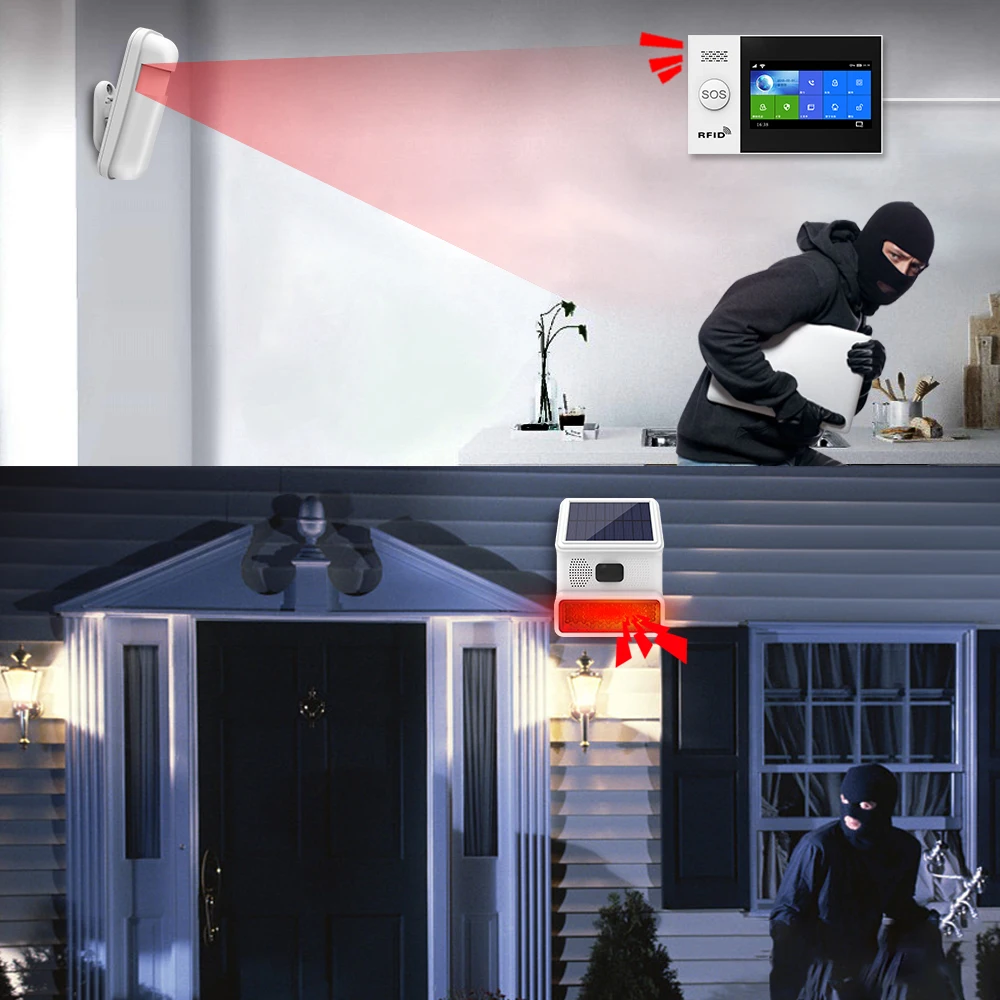 433MHz ソーラー屋外防水サイレン LED 点滅ライト機能付き家庭用ガレージ小屋警報システムとして