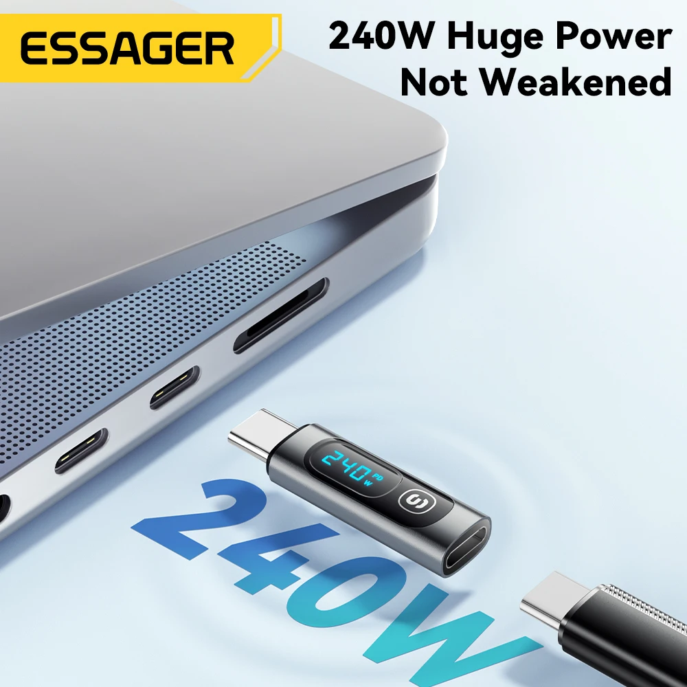 Essager Adattatore USB C da 240 W Tipo C a USB C 3.0 2.0 Connettore OTG Display digitale Adattatore dati 100 W per MacBook Pro Air Samsung