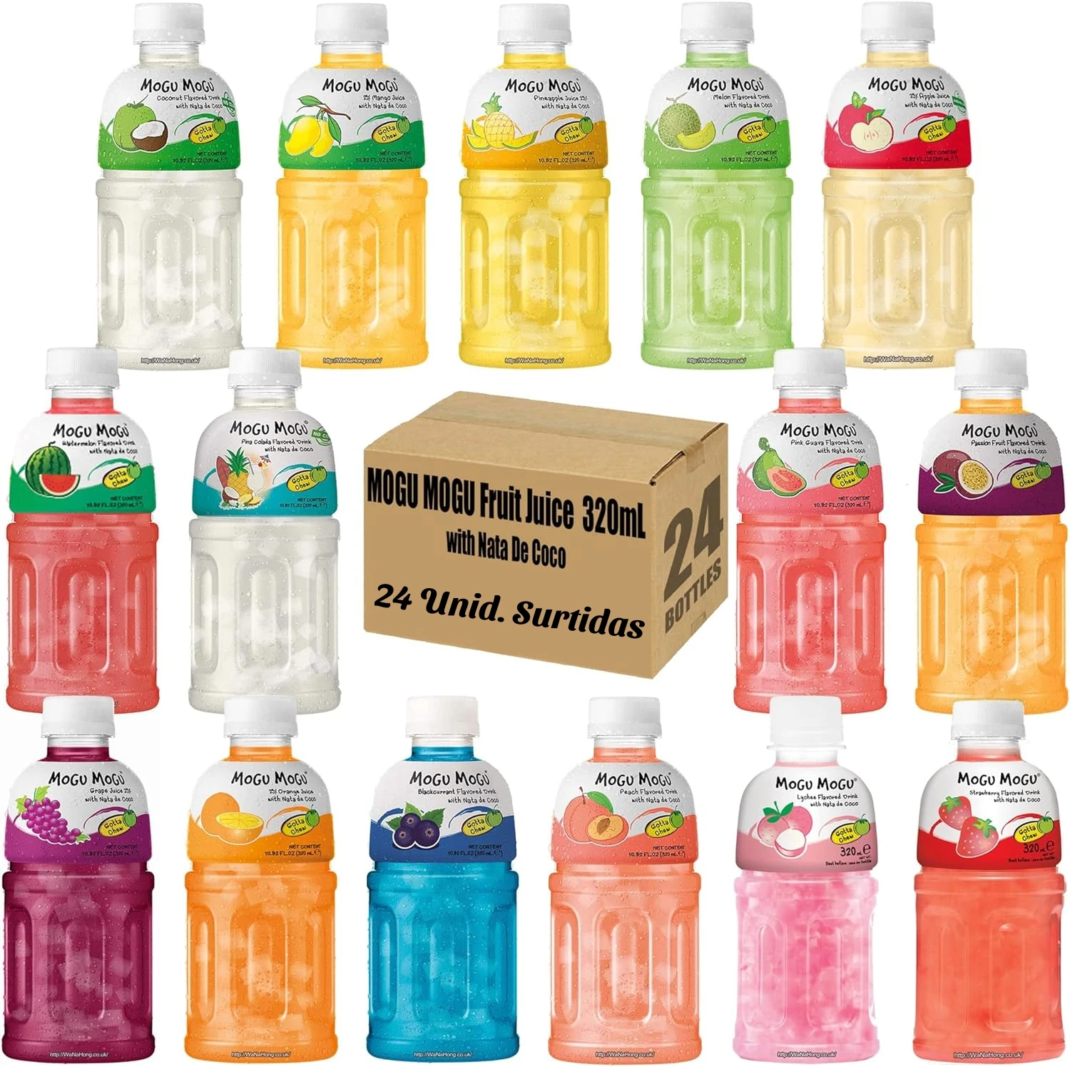 Mogu Mogu - Zumo de Frutas Surtido con Nata de Coco - Hasta 8 Sabores Surtidos - Mogu Mogu - Botella 320 ml