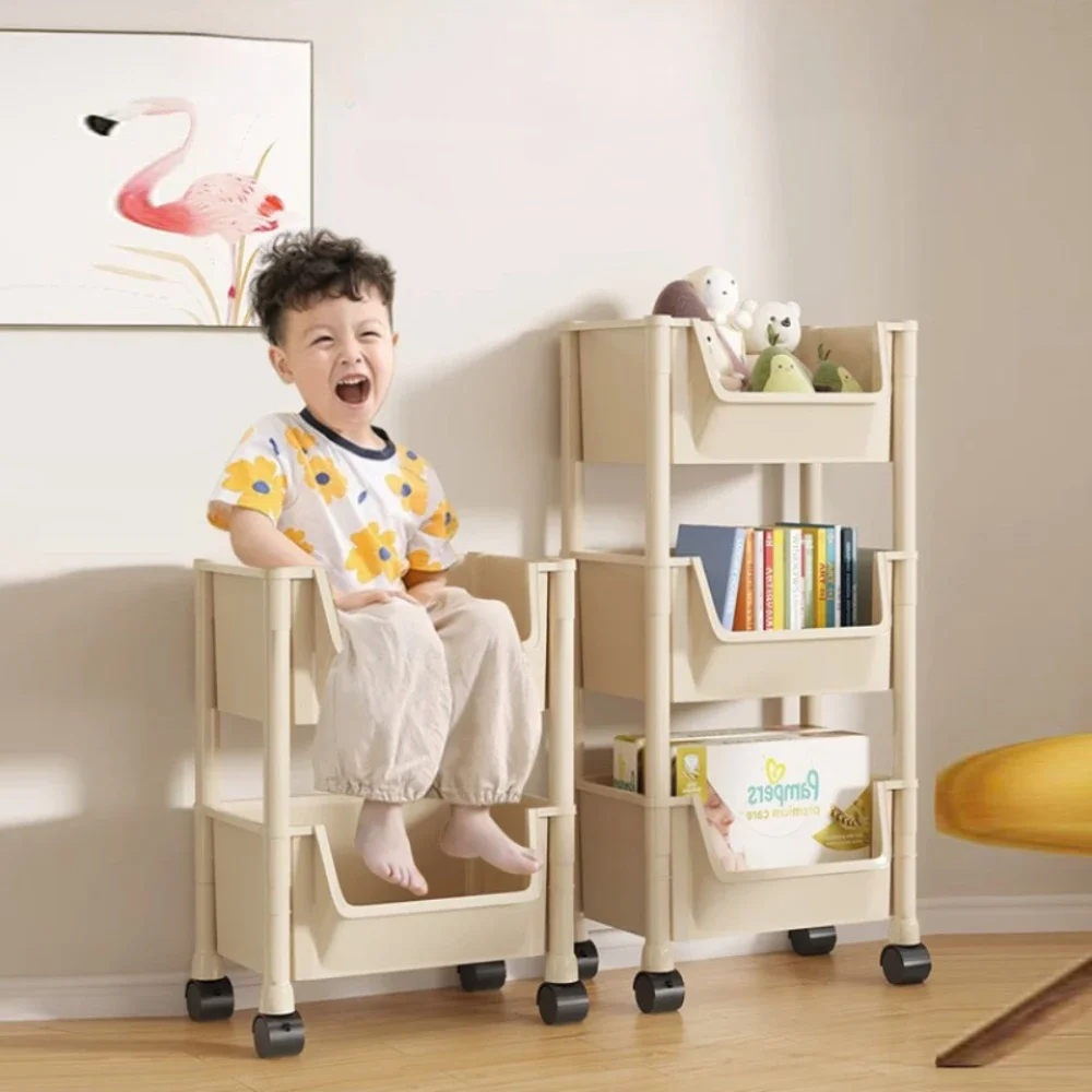 Trolley Bookshelf Kitchen Storage Rack Portable Creative Display Cabinet Applicable To Household Multifunction Movable Bookshelf