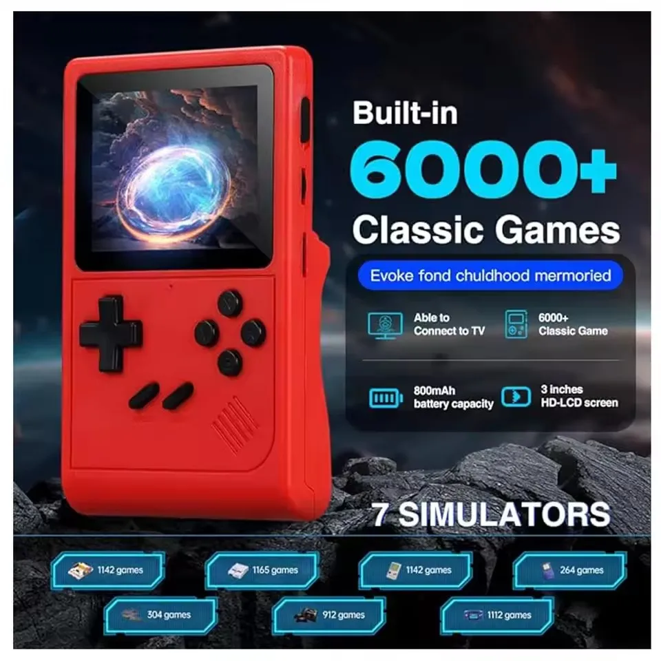 GB300携帯型ゲーム機、3.0インチ画面、TV出力対応、AV出力、レトロゲーム機、8GB内蔵、6000種類以上のゲーム搭載