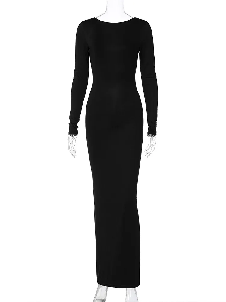 Hugcitarฤดูใบไม้ผลิElegantแขนยาวBackless Cuchedเซ็กซี่Bodycon Maxiชุดราตรีผู้หญิงชุดราตรีเทศกาลY2K