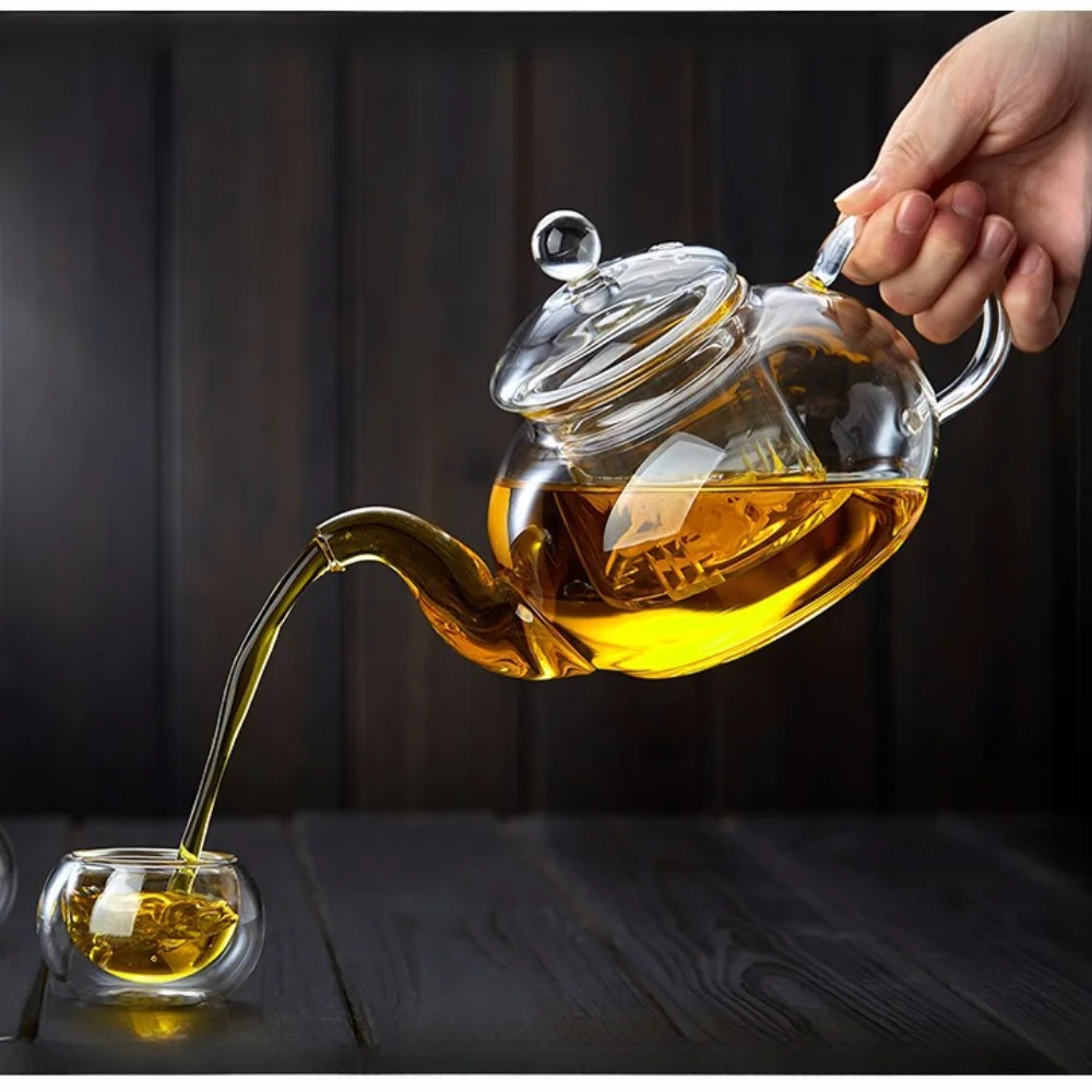 Tetera de cristal resistente al calor de 400ml/1000ml, hervidor de flores, juego de té de Kung Fu, colador de té, infusor, Puer Oolong, tetera de cebada