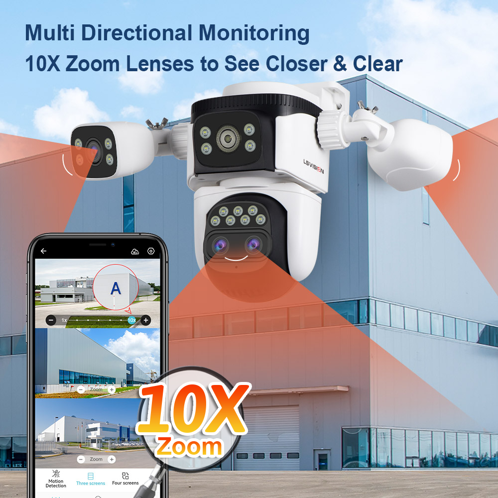 LS VISION 10K UHD Outdoor WIFI IP Camera 10X Zoom Four Lens 360 PTZ Security Cam Human Detection Cctv Home Surveillance Camera