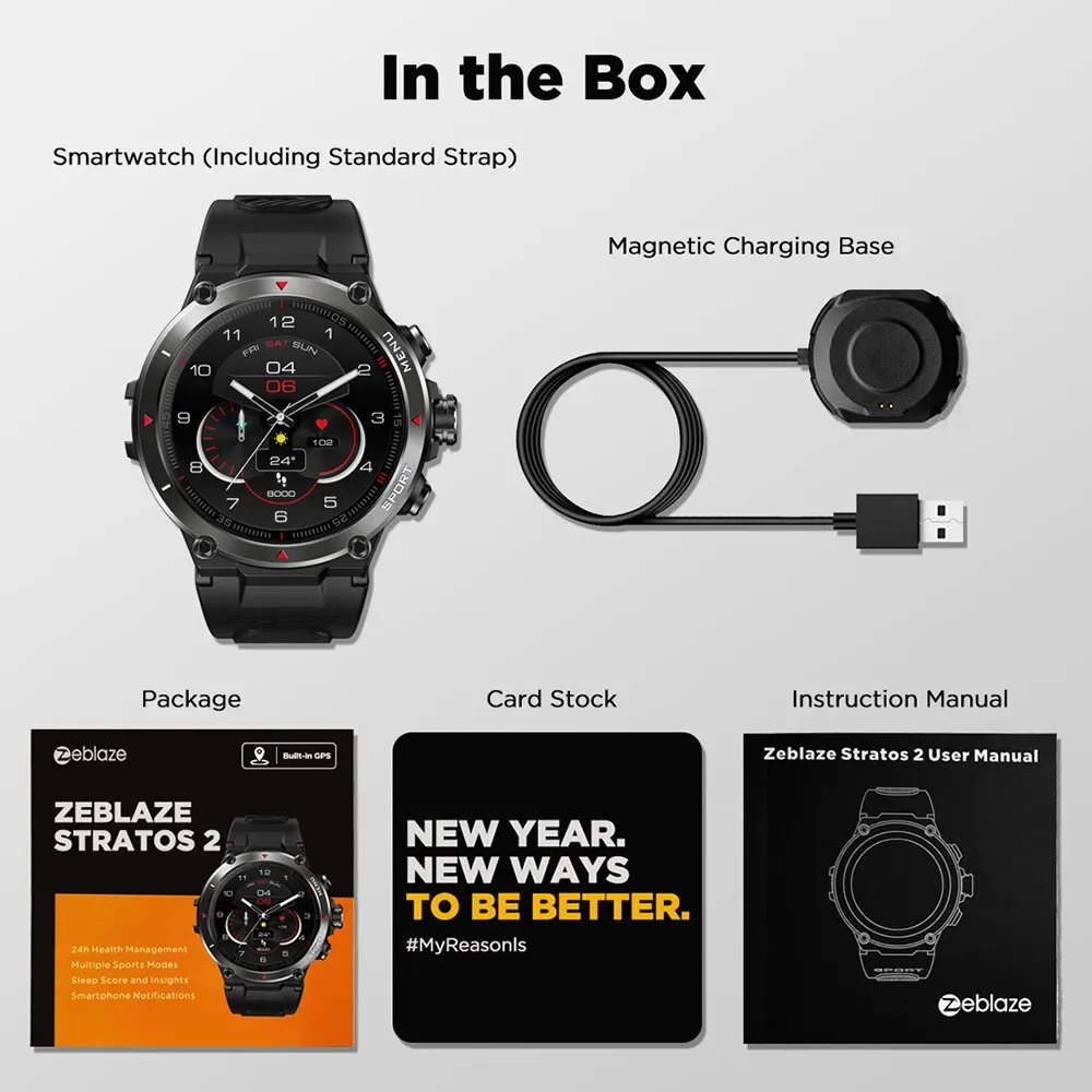 Zeblaze stratos 2 gpsスマートウォッチamoledディスプレイ24hヘルスモニター5 atm長いバッテリー寿命スマートウォッチ男性用