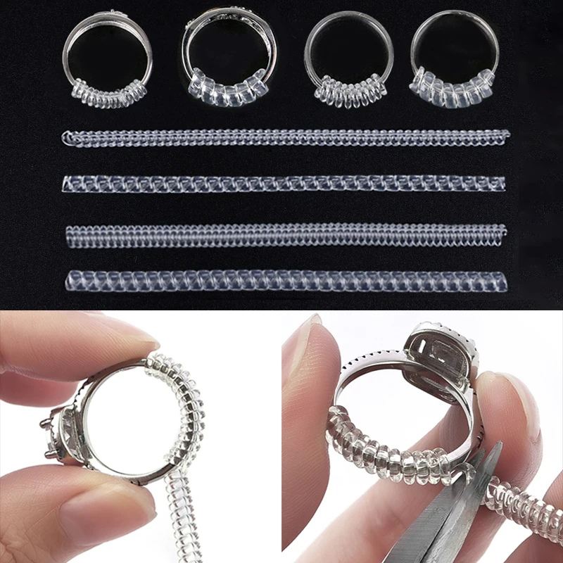 Herramientas de joyería, ajustador de tamaño de anillo a base de espiral, 4 unids/set, ajustador de anillo, tensor transparente Invisible, herramienta de redimensionado, protector de joyería