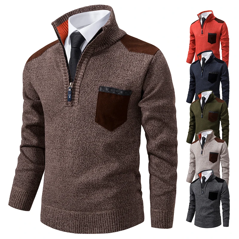 Pullover Männer Pullover Kaschmir Dicken Polo Shirts Koreanische Halb Zipper Kalte Bluse Stehkragen Herbst Winter Oberbekleidung Luxus Tuch