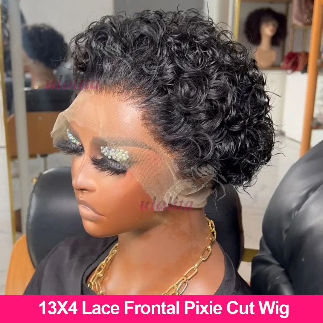Pixie Krullen 100% Echt haar 13x4 Kant Frontale Pruiken Pixie Cut Korte Bob Pruik van echt haar Kanten Voorkant perruques cheveux humains