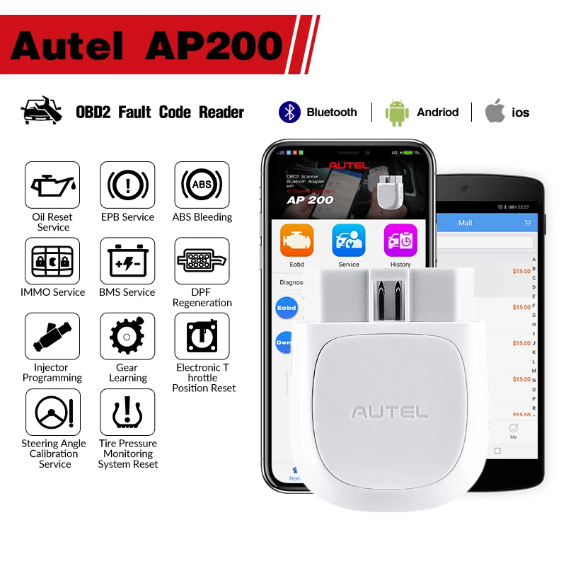 Outil de diagnostic de systèmes complets Bluetooth Autel MaxiAP AP200 avec service AutoVIN pour les bricoleurs familiaux