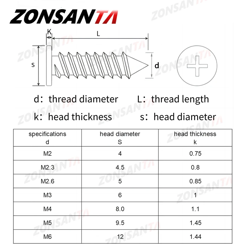 M2 M2.6 M3 M3.5 M4 M5 M6 Cross Phillips Ultra Thin Super Low Flat Wafer Head A2 304 Stainless Steel Self tapping Wood Screw