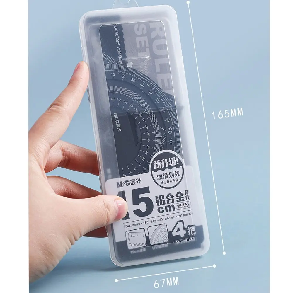 4Pcs/Set Aluminium Ruler Set Metal/Plastic/Soft Geometry Maths Drawing Compass Stationery Rulers Mathematical for School