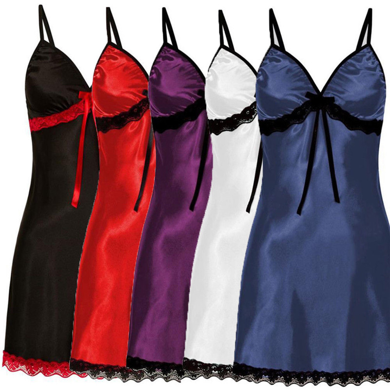Mulheres cetim de seda camisola sem mangas com decote em v, sleepwear sexy, camisola com renda, vestido noturno, camisola, plus size, 3XL
