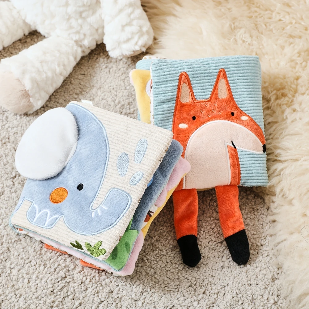 Baby Toys Cloth Book Early Educational Baby Toys Sensory Book Baby Soft Books Toys Fluffy Cartoon Elephant Books With Mirror