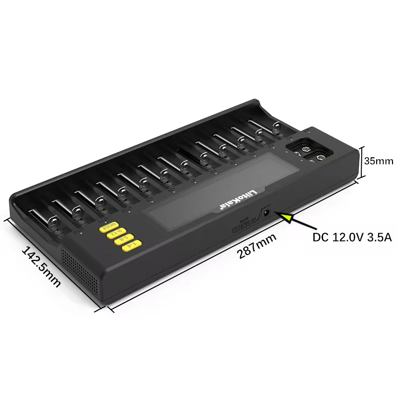 LiitoKala LiI-S12 slimme oplader 14 slots - CE-gecertificeerde universele oplader voor Li-ion/LiFePO4/Ni-MH/9V-batterijen 18650, 26650, AA