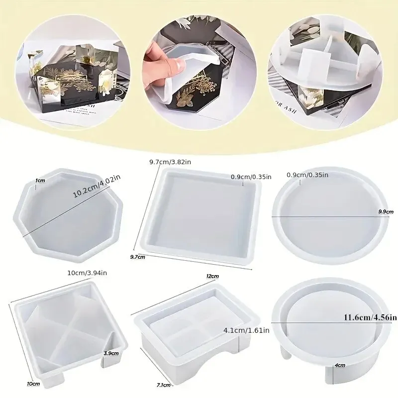 Untersetzer-Harz-Formen-Set, bestehend aus 1 Stück Untersetzer-Aufbewahrungsbox-Form, 4 Stück Silikon-Harz-Untersetzer-Form für Epoxidharz
