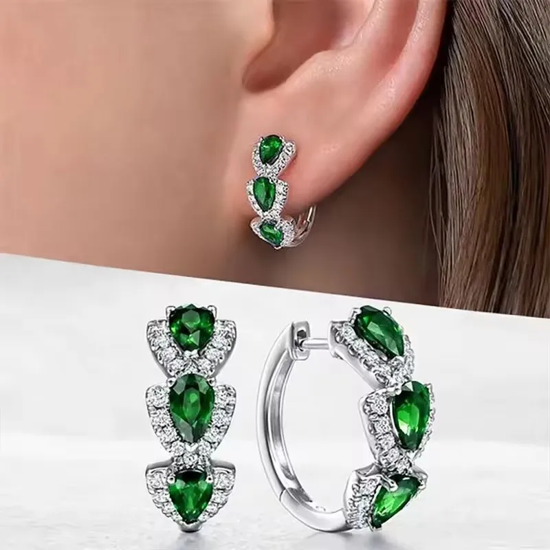 หยดเงาอัญมณีสังเคราะห์ตกแต่ง Hoop ต่างหู Elegant Simple สไตล์จัดเลี้ยงหูเครื่องประดับของขวัญหญิง