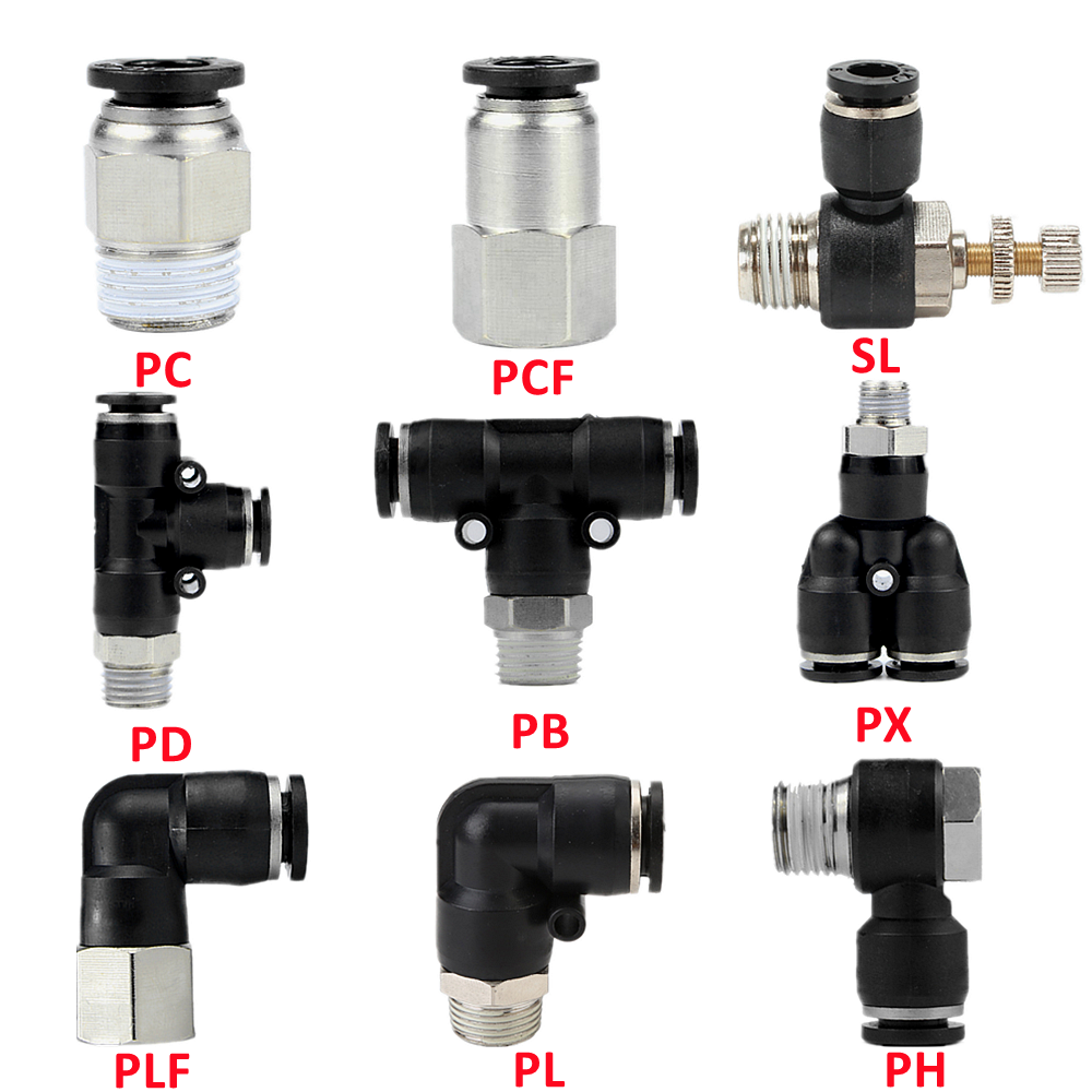 Conector de ar pneumático encaixe pc/pcf/pb/pb/pkb/ph/pl/plf/px/sl 4mm 6mm 8/10mm rosca 1/8 1/4 3/8 1/2 acessórios de mangueira de plástico preto