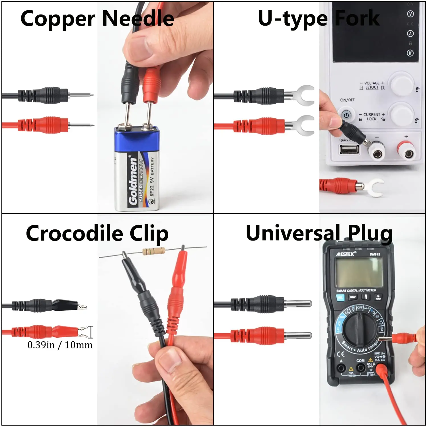 Kit di puntali per multimetro da 16 pezzi Set di cavi di prova di ricambio Set di clip a coccodrillo Spine a banana Sonde di prova Spine a banana per multimetro