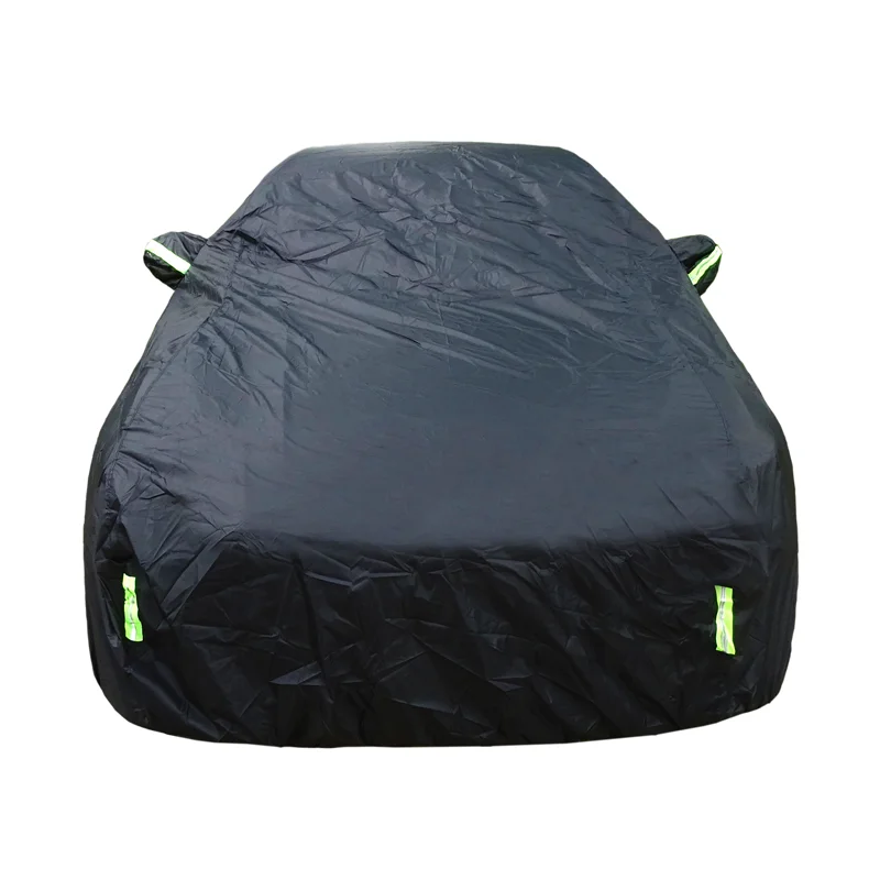 Capa de carro exterior completa preto capa automática pára-sol proteção à prova de poeira com tiras reflexivas universal para hatchback sedan suv
