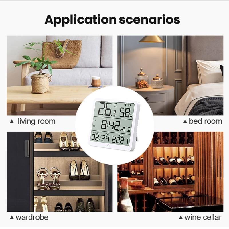 Tuya Smart Home WiFi Temperatur-Feuchtigkeitssensor Smart Life Innenthermometer 24-Stunden-Uhrsensoren für Alexa Google Voice