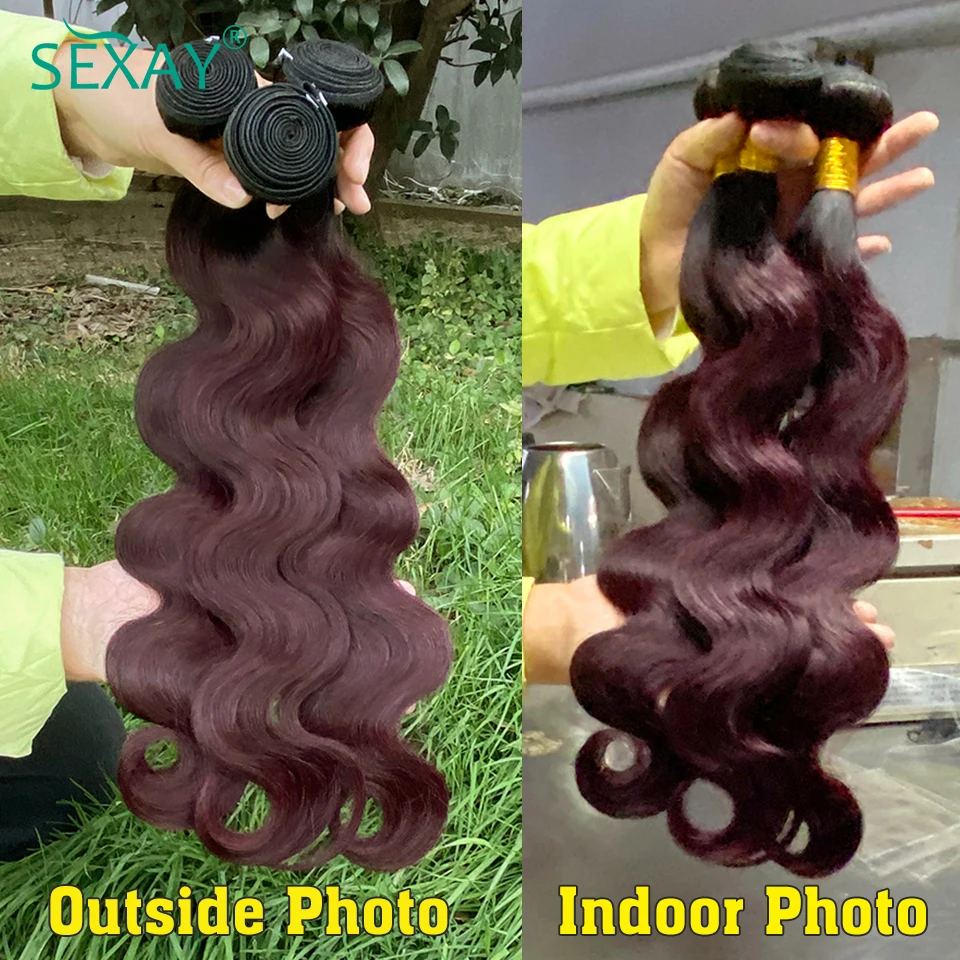 1b 99j onda do corpo pacotes com fechamento remy cabelo humano brasileiro ombre borgonha pacotes de cabelo com 4x4 fechamento do laço transparente