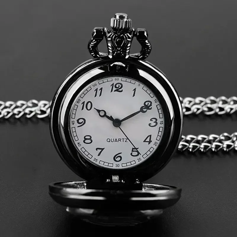 Vintage black motorcycle quartz pocket watch, necklace pendant with world time function