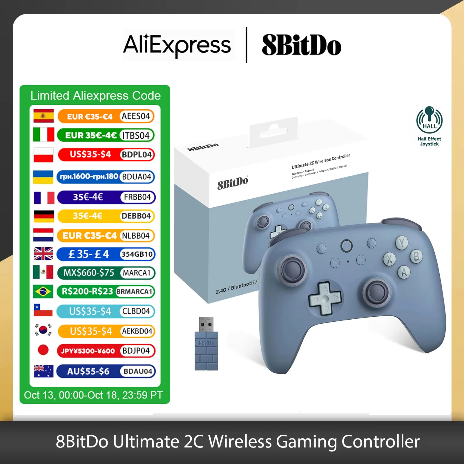 8bitdo-nuevo controlador de juego inalámbrico 2C con Joystick de efecto Hall para PC, Steam Deck, Raspberry Pi, Android, 2,4G