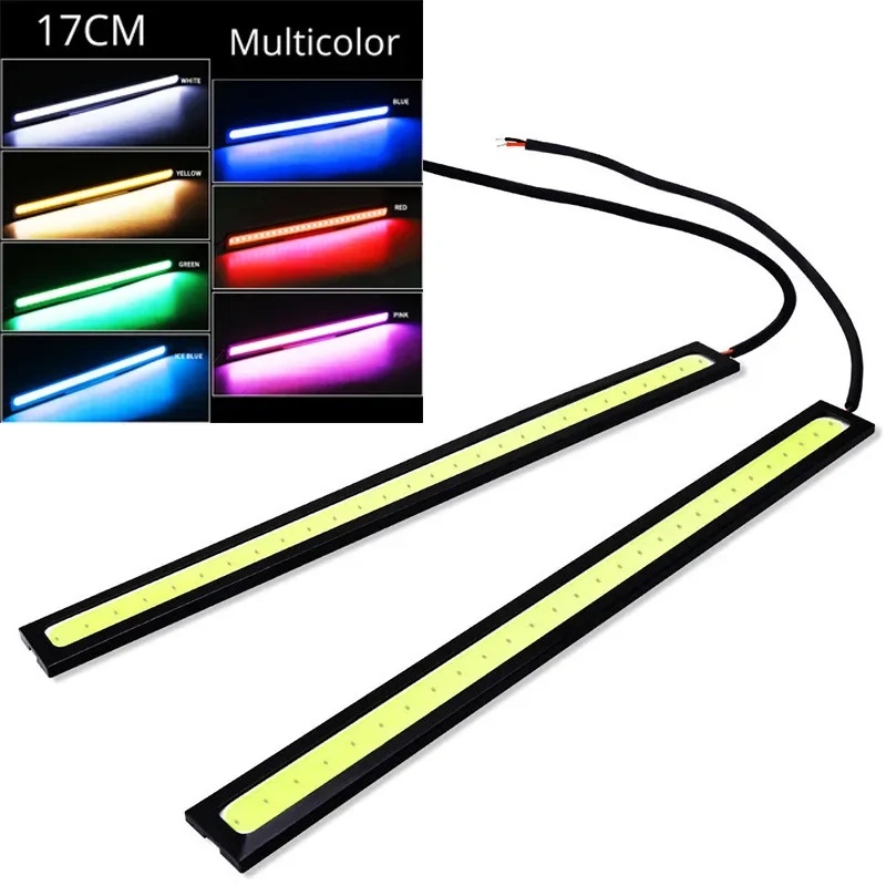2 pçs 17cm cob drl led 12v 6000k à prova dwaterproof água luz de circulação diurna auto luz tira nevoeiro lâmpada carro motocicleta estilo led lâmpada drl