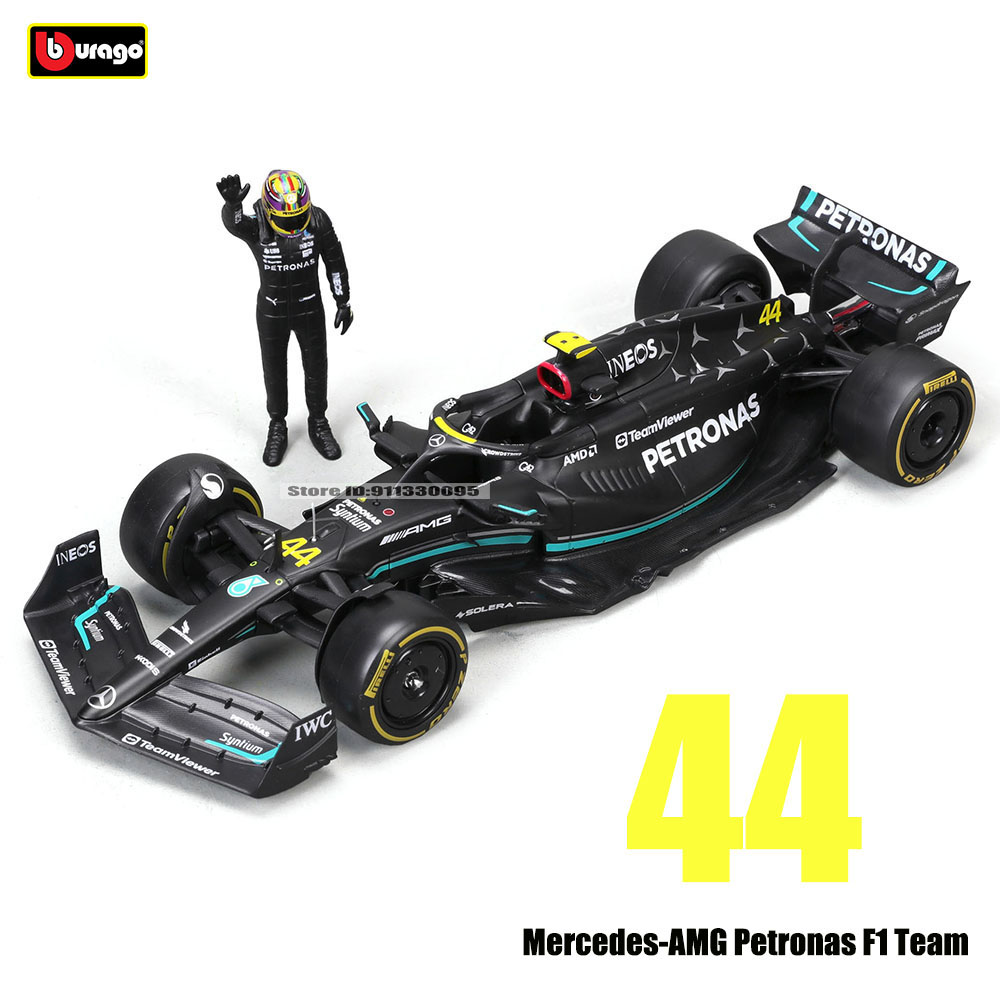 Bburago 1:24 2023 F1 Mercedes-AMG W14+Mueca ganhadora 44 #   Hamilton 63 #   Russell Paint Fórmula 1 Liga Super Toy Car Mode
