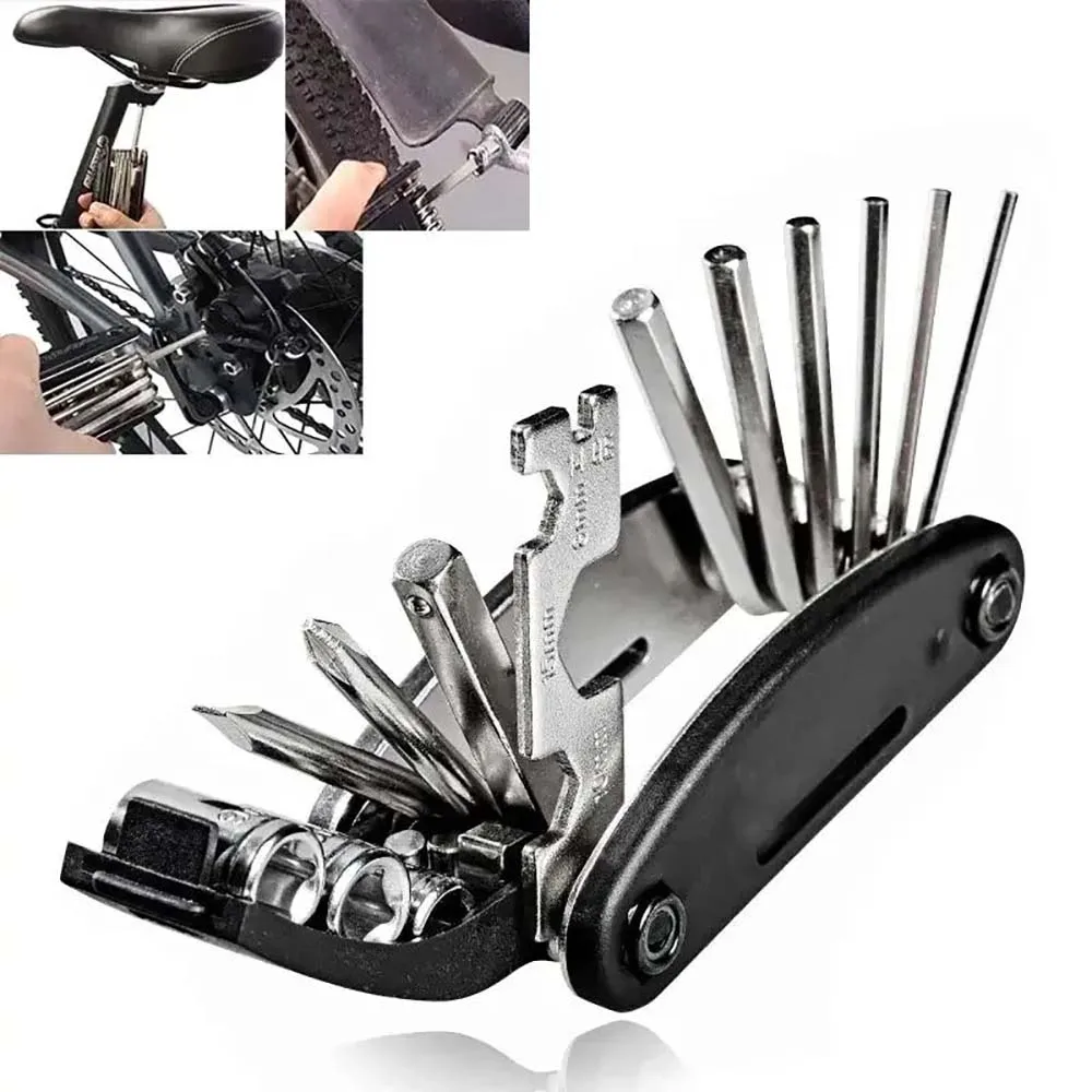 16-in-1 tragbares Fahrrad-Reparatur-Werkzeug-Set, Sechskantschlüssel, Mutter, Reifen, Schraubendreher, Motorrad, Fahrrad-Reparatur-Werkzeuge