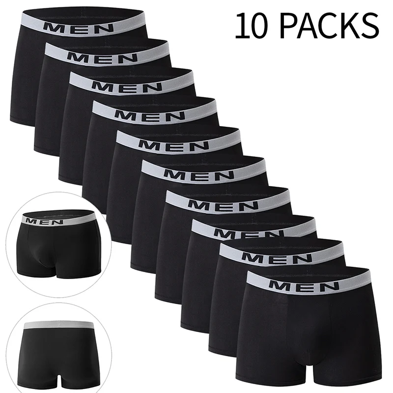 4/10-teilige Herren-Boxershorts für vier Jahreszeiten, Schwarz, modisch, lässig, Basic, vielseitig, Unterwäsche, Übergröße, Jugend-Sport-Basisshorts