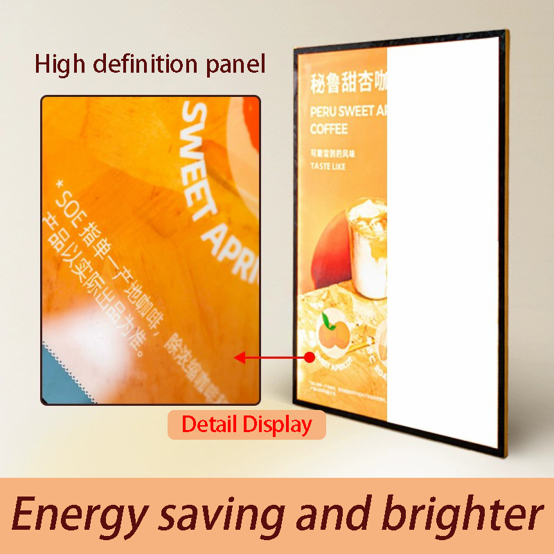 ประเภทใหม่ของบอร์ดโฆษณา ultra-thin lightbox ติดผนังกระจกในร่ม LED/A3/A4