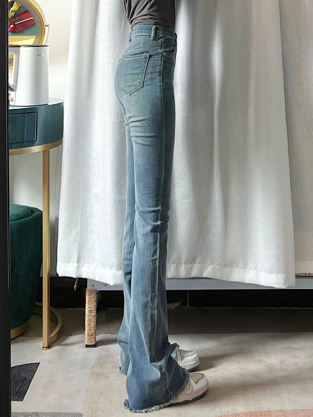High Waist Slim Fit Micro Flared Jeans Women's Spring Autumn Cotton Stretch Denim Blue Jeans Bootcut Pants with kets