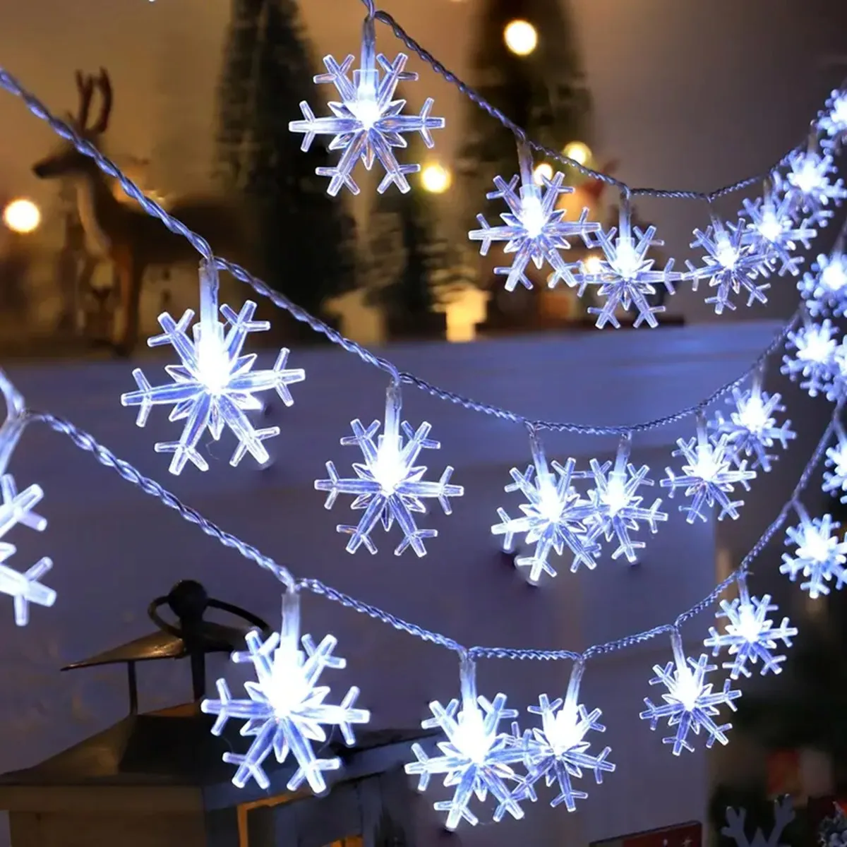 Guirnalda de luces LED navideñas con forma de copo de nieve, iluminación decorativa colgante para interiores y exteriores, lámpara de ambiente de hadas para fiesta en el jardín, 1 ud.