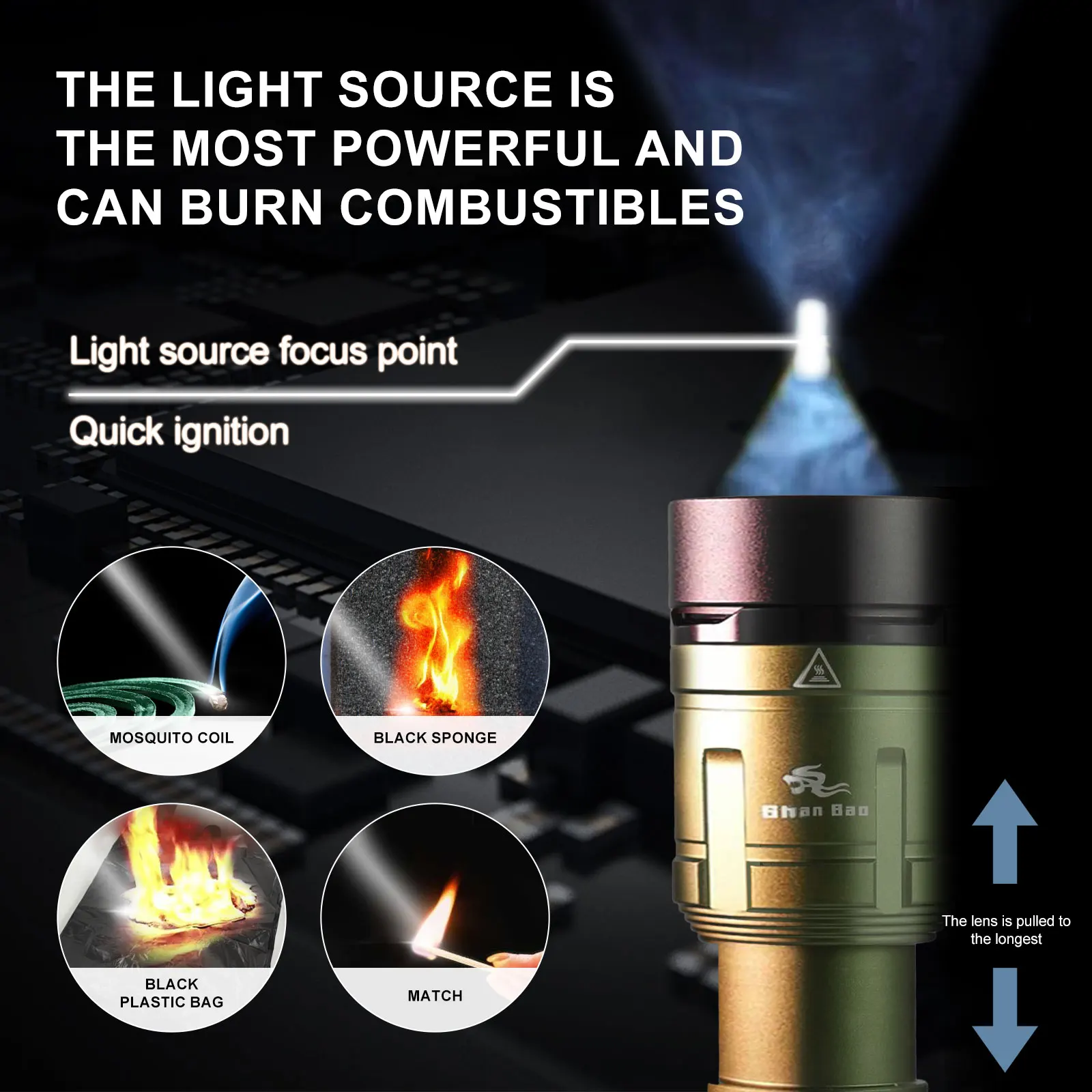 Shan bao 3000LM Outdoor Zoom Waterproof Flashlight Strong Light Focused Light Source Can Light a Flame