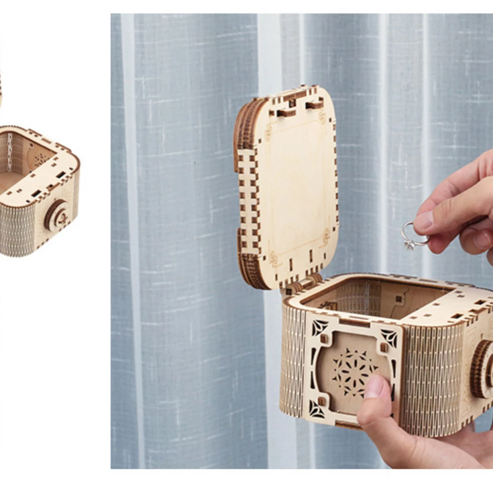 Caja de joyería de madera, rompecabezas mecánico, ensamblaje 3d, bloques de construcción, conjunto de modelos, lápiz labial, anillo, collar, almacenamiento de contraseña