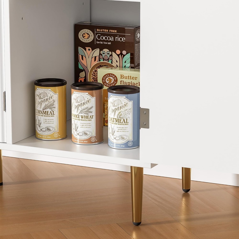 40" Buffet Sideboard Cabinet 3 Doors, Kitchen Storage Cabinet Golden Handles & Legs, Modern Accent Cabinet Adjustable Shelves